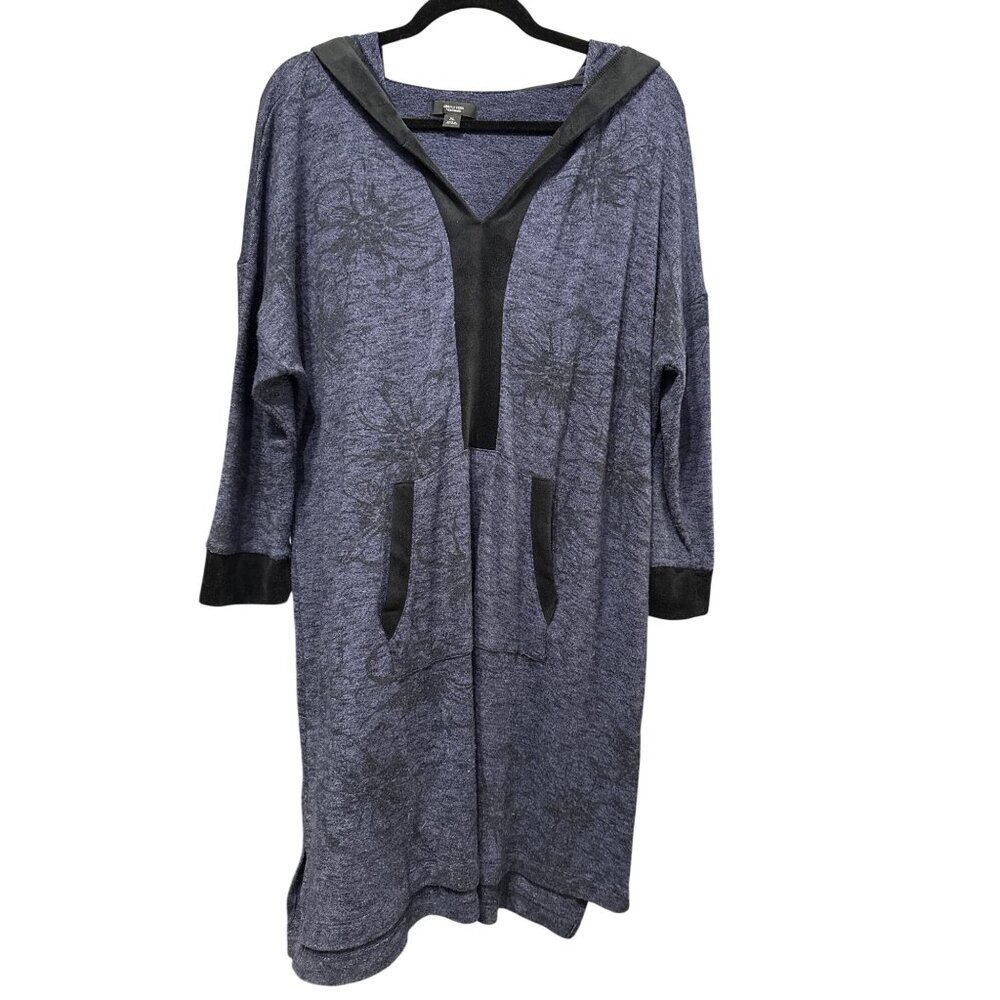 Simply Vera Wang Womens Blue Hooded Tunic Dress Coverup Floral Print Size XL